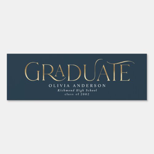 Graduate gold typography modern simple navy blue sign