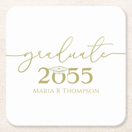 Graduate Gold Typography Thank You Custom Square Paper Coaster