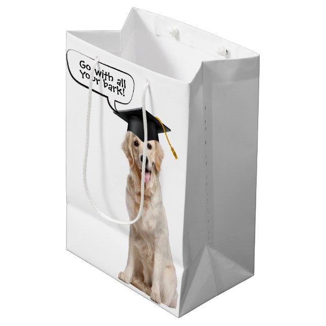 Graduate Golden Retriever with Black Cap Medium Gift Bag (Front Angled)