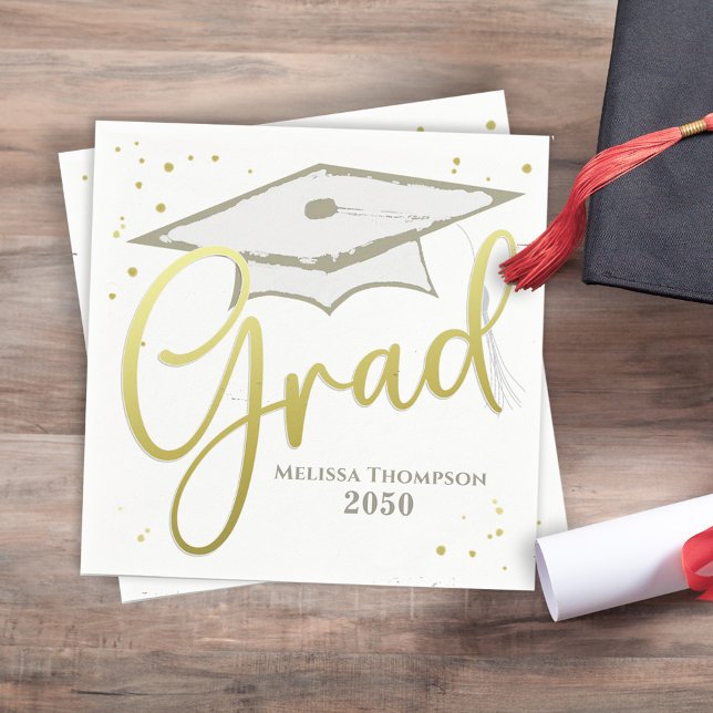 Graduate Grad Gold Calligraphy Graduation Cap Napkins (Creator Uploaded)