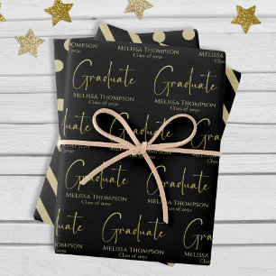 Graduate Grad Gold Calligraphy Script Modern Wrapping Paper Sheets