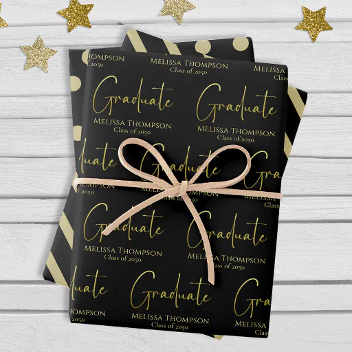 Graduate Grad Gold Calligraphy Script Modern Wrapping Paper Sheets