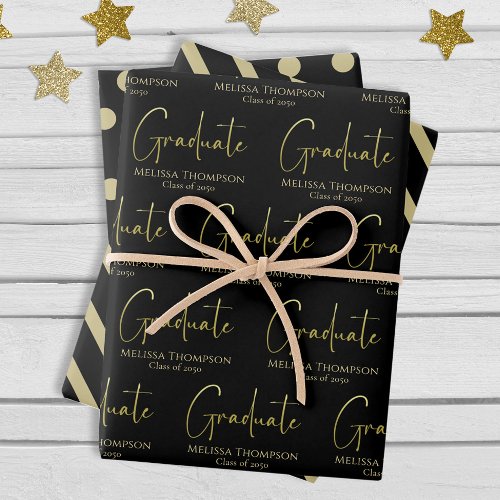 Graduate Grad Gold Calligraphy Script Modern Wrapping Paper Sheets
