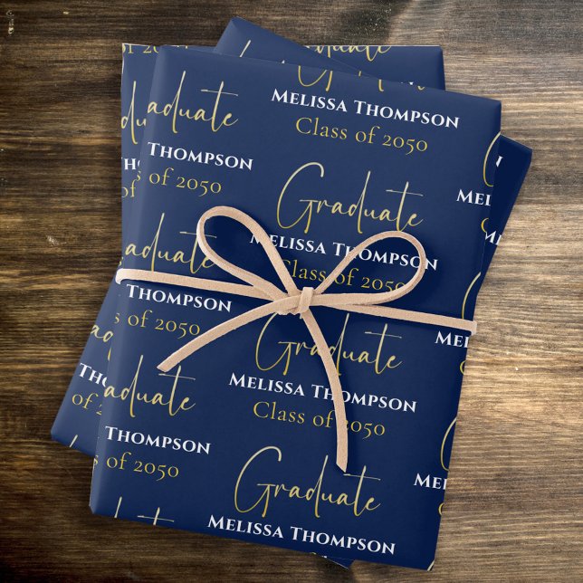 Graduate Grad Gold Calligraphy Script Modern Wrapping Paper Sheets (Creator Uploaded)