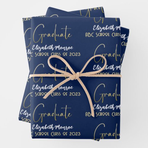 Graduate Grad Gold Calligraphy Script Modern Wrapping Paper Sheets