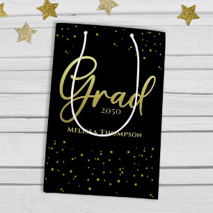 Graduate Grad Gold Graduation Script Black Medium Gift Bag