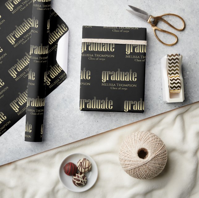 Graduate Grad Gold Modern Graduation Custom  Wrapping Paper (Crafts)