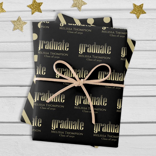Graduate Grad Gold Modern Graduation Custom Wrapping Paper Sheets (Creator Uploaded)