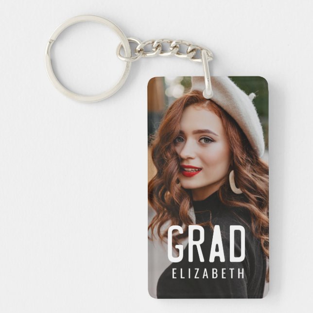 Graduate Grad Modern Cool Simple Minimalist Photo Keychain (Front)