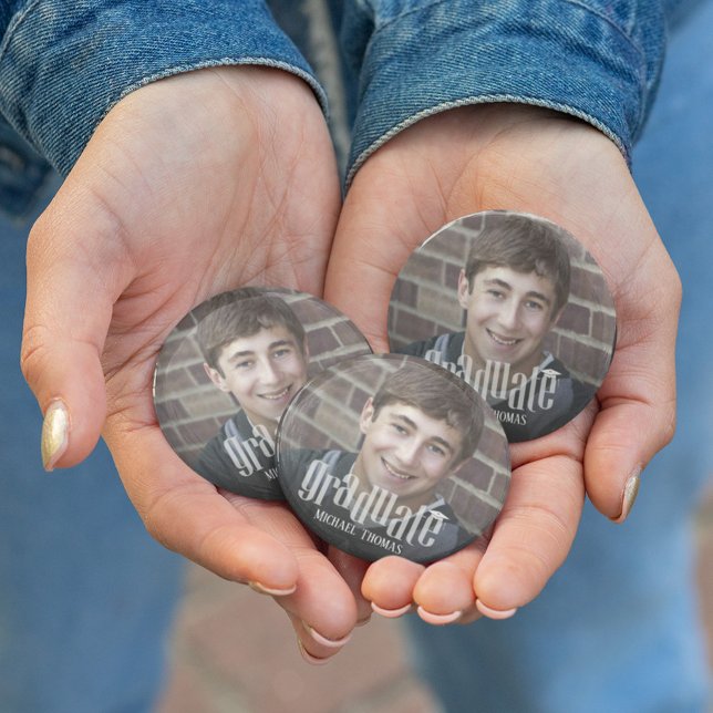 Graduate Grad Typography Graduation Photo Simple  Button (Creator Uploaded)