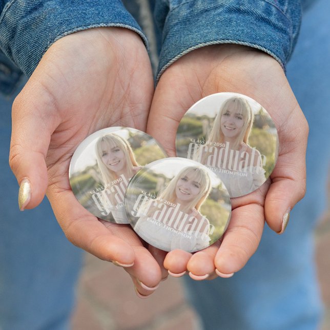 Graduate Grad Typography Graduation Photo Simple Button (Creator Uploaded)