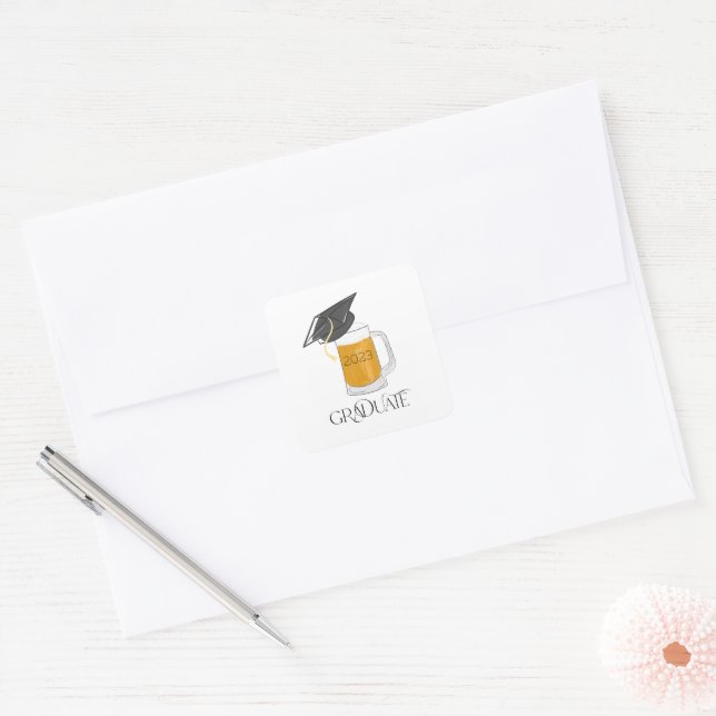 Graduate Graduation Beer Grad Cap  Square Sticker (Envelope)