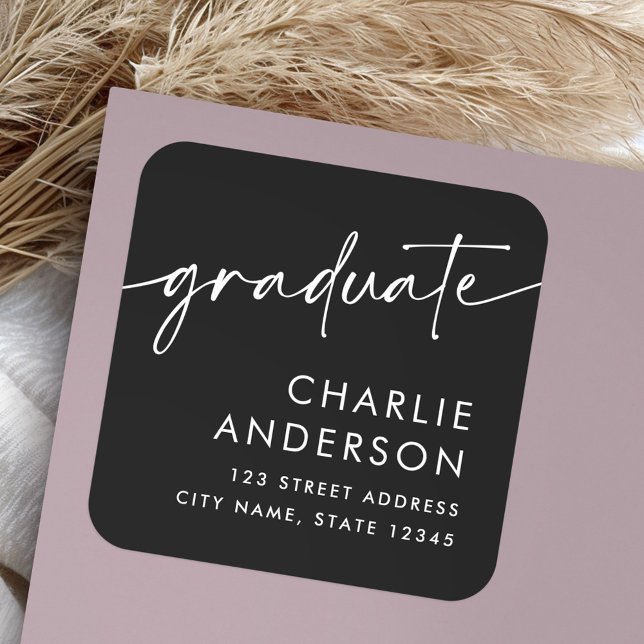 Graduate graduation black return address square sticker (Graduate graduation black return address square sticker)
