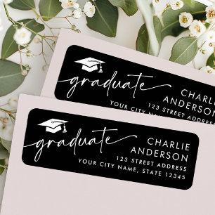 Graduate graduation cap black return address label