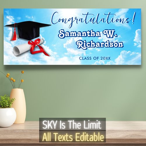 Graduate Graduation Cap Diploma Congrats Blue Sky Banner