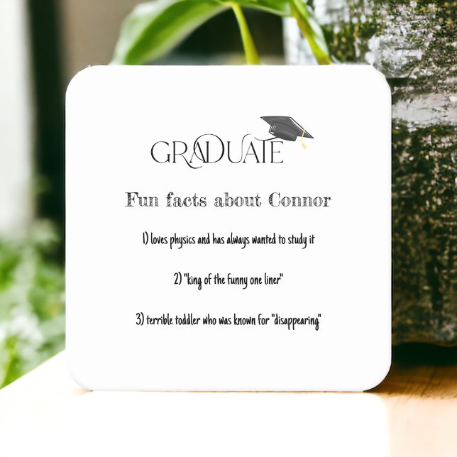 Graduate Graduation Cap Fun Facts Square Paper Coaster (Creator Uploaded)