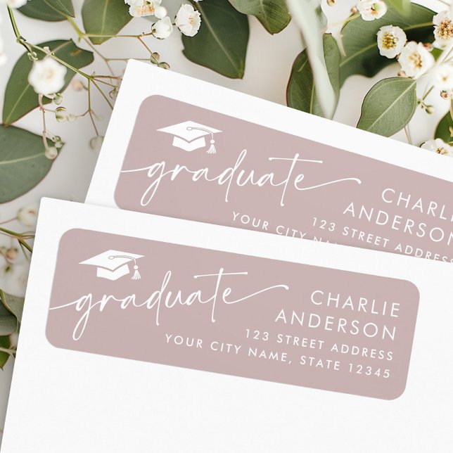 Graduate graduation cap rose taupe return address label (Graduate graduation cap rose taupe return address label)