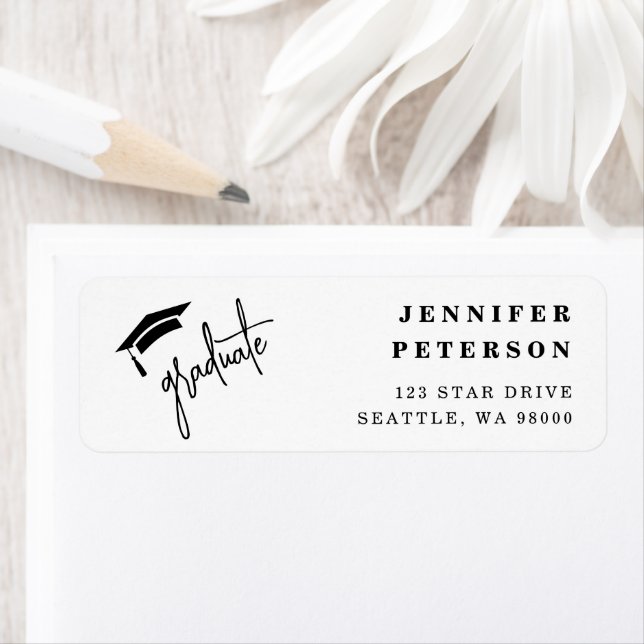 Graduate Graduation Cap Script Return Address Label (Insitu)