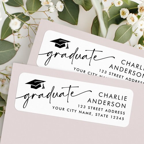 Graduate graduation cap white return address label