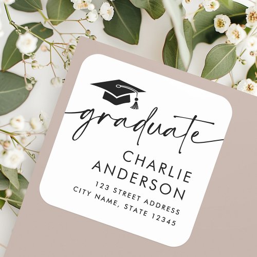Graduate graduation cap white return address square sticker