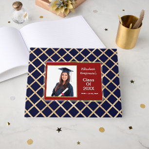 Graduate Graduation Class Photo Gold Custom Guest Book