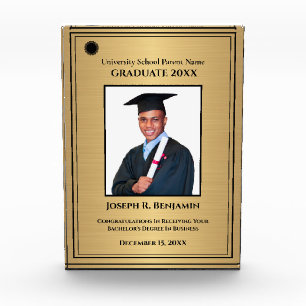 Graduate Graduation College School Gold Custom  Photo Block
