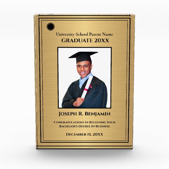 Graduate Graduation College School Gold Custom  Photo Block (Front)