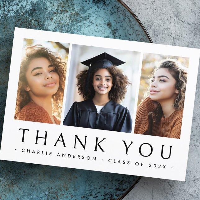 Graduate graduation elegant 3 photo thank you card (Graduate graduation elegant 3 photo thank you card)