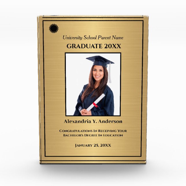Graduate Graduation Gold Logo Modern Awards  Photo Block (Front)
