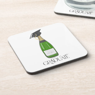 Graduate Graduation Grad Cap Champagne Beverage Coaster