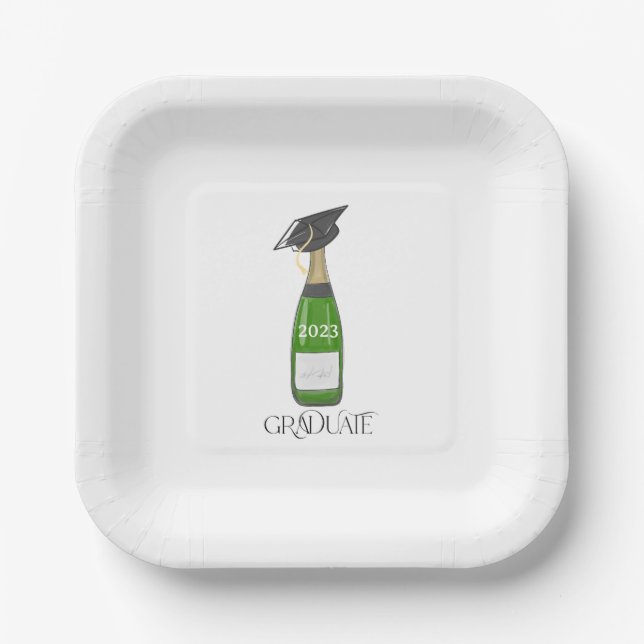 Graduate Graduation Grad Cap Champagne Custom Paper Plates (Front)