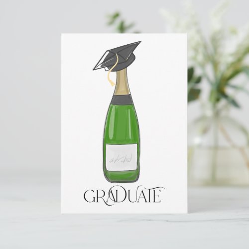 Graduate Graduation Grad Cap Champagne Thank You Card