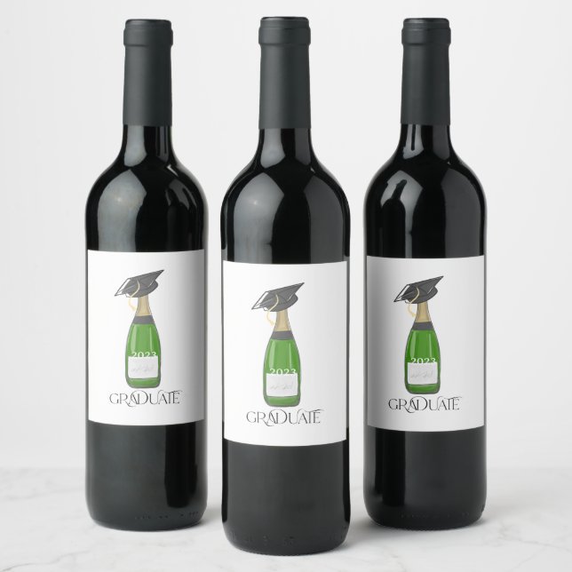 Graduate Graduation Grad Cap Sparkling Wine Custom Wine Label (Bottles)