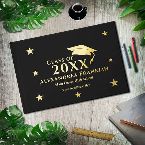 Graduate Graduation Modern Gold Personalize Foil Guest Book