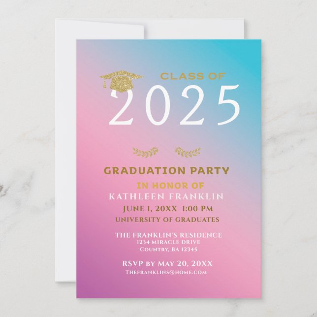 Graduate Graduation Party Pink Blue Personalize Invitation (Front)