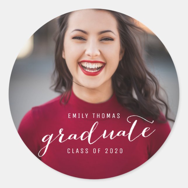 Graduate Graduation Photo Class of 2020 Classic Round Sticker (Front)