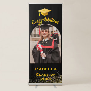 Graduate Graduation Photo Gold Black Custom Retrac Retractable Banner