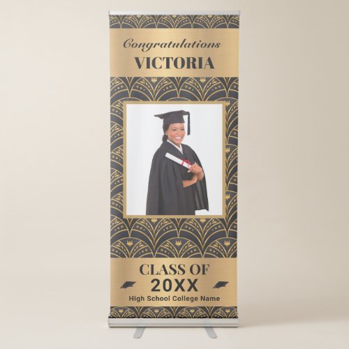 Graduate Graduation Photo Gold Black Custom Retractable Banner