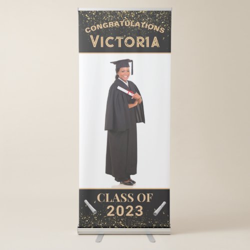 Graduate Graduation Photo Gold Black Custom        Retractable Banner