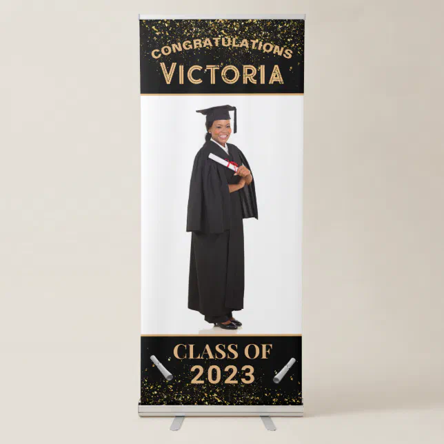 Graduate Graduation Photo Gold Black Custom Retractable Banner | Zazzle