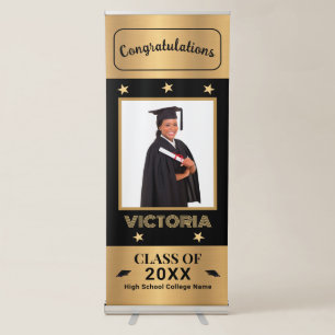 Graduate Graduation Photo Gold Black Custom Retractable Banner