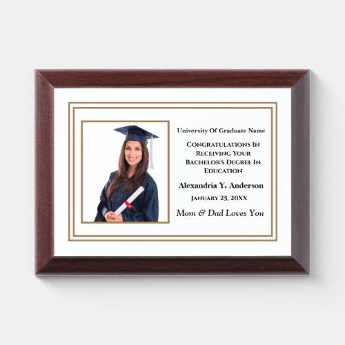 Graduate Graduation Photo Gold Congratulations  Award Plaque