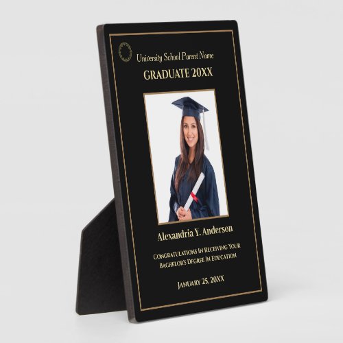 Graduate Graduation Photo Gold Logo Modern Award  Plaque