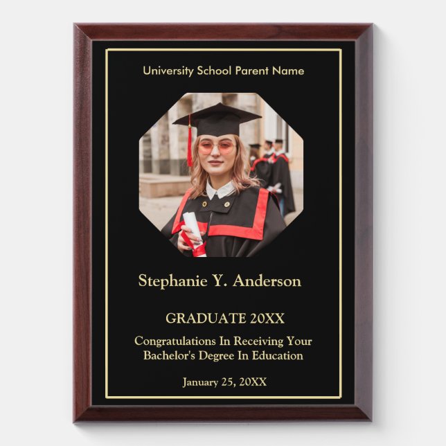 Graduate Graduation Photo Gold Logo Modern Award Plaque (Vertical)