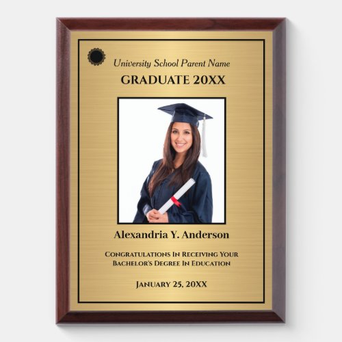 Graduate Graduation Photo Gold Logo Modern  Award Plaque