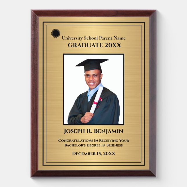 Graduate Graduation Photo School College Gold  Award Plaque (Vertical)