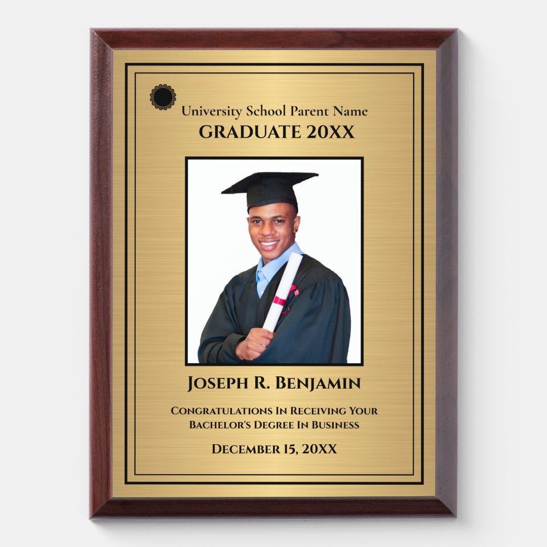 Graduate Graduation Photo School College Gold Award Plaque Zazzle