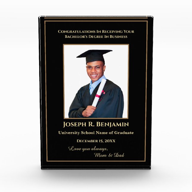 Graduate Graduation School College Gold Custom Photo Block (Front)