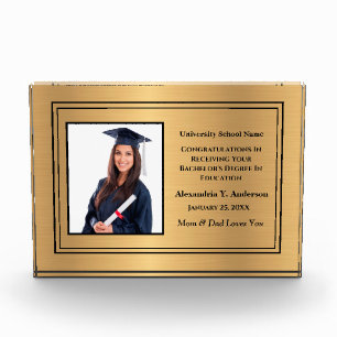 Graduate Graduation School Gold Award Personalize Photo Block