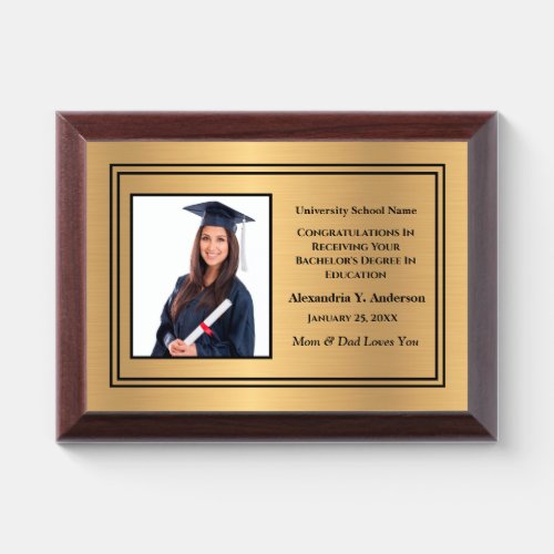 Graduate Graduation School Photo Gold Personalize Award Plaque